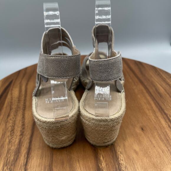 Eileen Fisher Largo Sandals 8 Platform Espadrille Wedges Platinum Metallic Suede - Picture 4 of 7